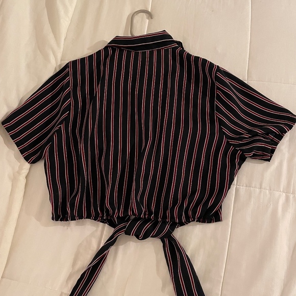 Moon Orchid Blue & Red Striped Tie Crop Top (Fits XS-S) - Picture 2 of 2